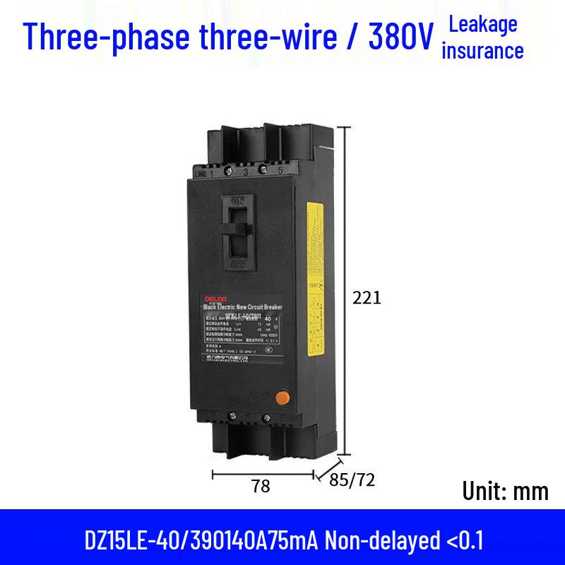 DELIXI DZ15LE-100/3901 Residual Current Circuit Breaker, 3P, 63A/100A, 75mA/50mA/30mA RCD