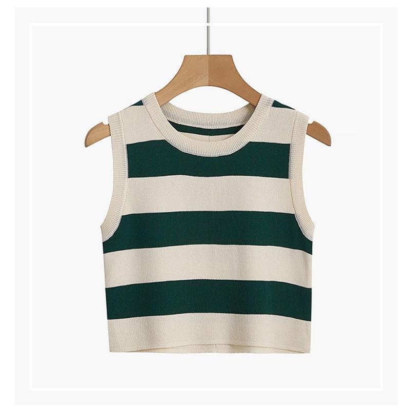 Sexy ribbestrikket tanktopp for kvinner Sommerstriper o-hals Ermeløse beskjæringsoverdeler Street Vintage koreansk moteskjortevest Y2K-klær