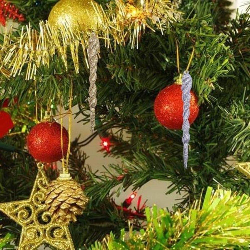 12Pcs Threaded Top Christmas Icicle Ornaments Clear Ice Strip Ornaments Winter Home Decoration