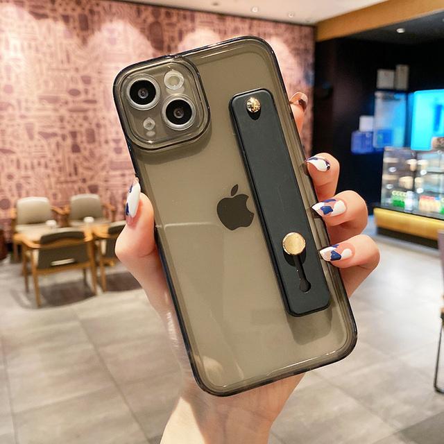 Fluorescent Color Transparent Wrist Strap Phone Case For Iphone 13 12 11 Pro Max X Xr Xs Max 7 8 Plus Se 20 Soft Silicone Cover