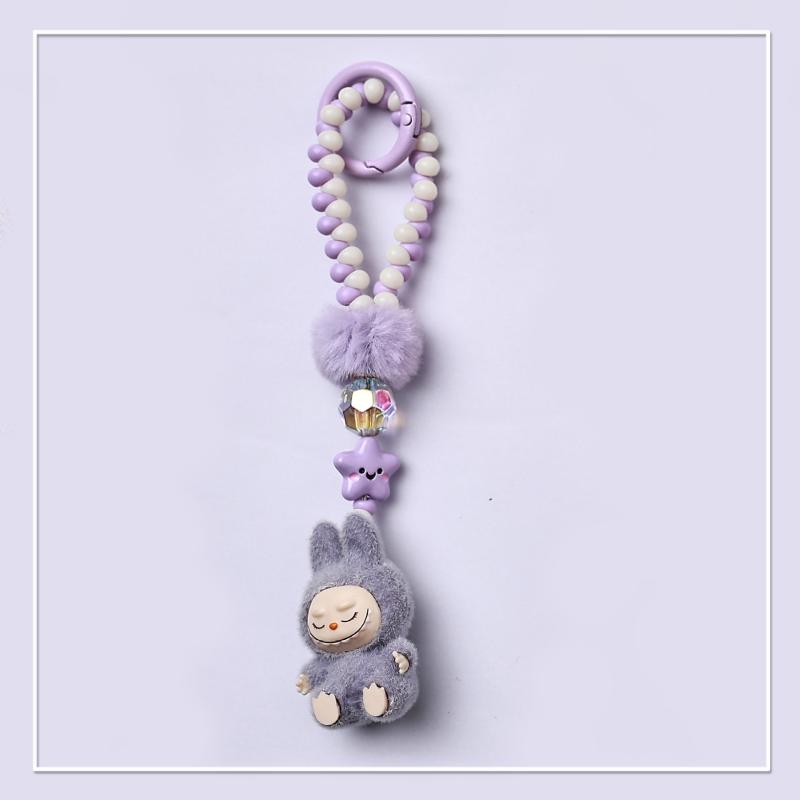 

Cute Cartoon Labubu Keychain Lovely Anime Beaded Keyring Personality Fun Key Holder Phone Lanyard Bag Pendant Decoration