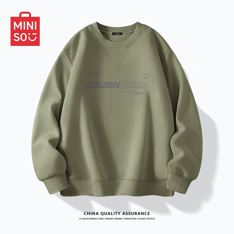 MINISO Men's Z Series Heavyweight Trendy Letter Print Crewneck Sweatshirt