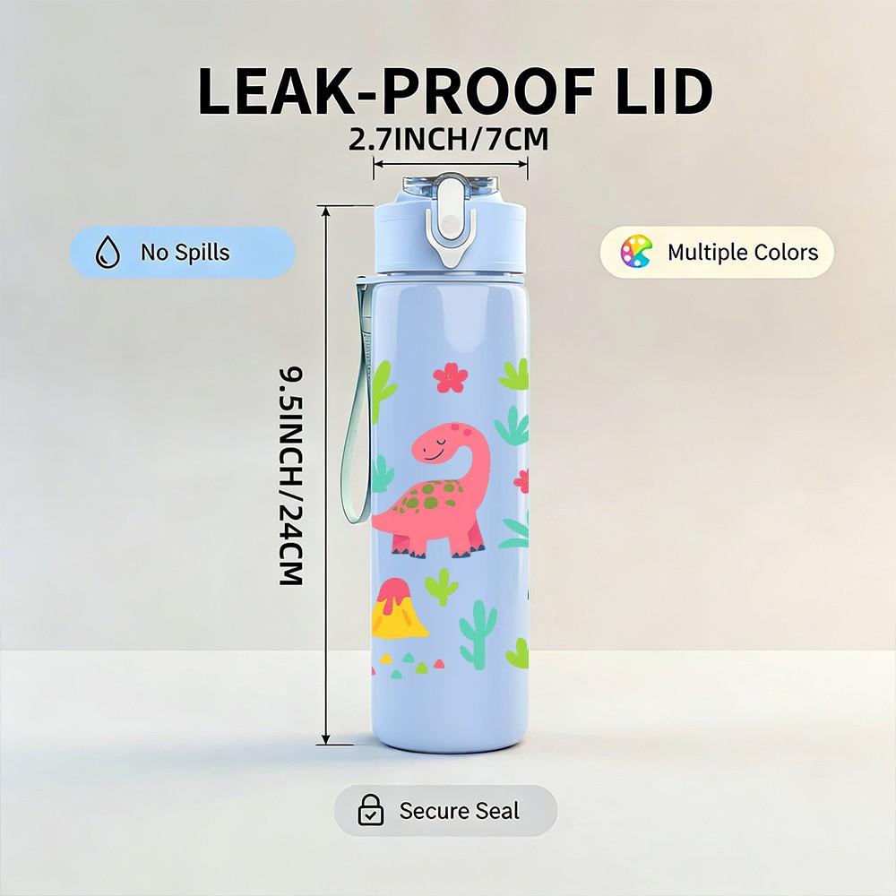 1PC Dinosaur Cactus Seamless Pattern 750ml Color Plastic Sports Water Bottle Leakproof Flip Straw Lid Suitable for Sports Office Home Use