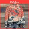 Japanese Crew Print Wave Koi Neck Sweatshirt 3d Printed Women Casual Pullover