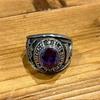 Used US ARMY Special Forces Silver 925 Military Ring College Ring Purple