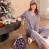 Women's Spring Ice Silk Long Sleeve Lapel Home Wear Set - Wear Indoors or Out