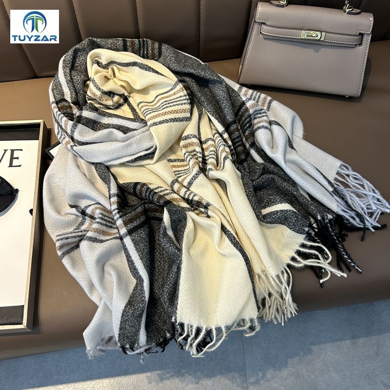 2024 Podzim a zima Nový zesílený a prodloužený kašmírový šátek Všestranný dámský teplý šátek s ochranou krku Oboustranný šátek