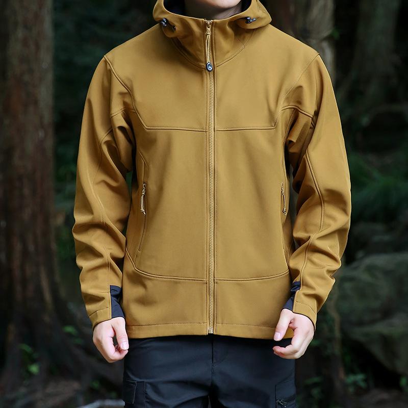 Autumn Winter Outdoor Softshell Fleece Jacket  Windproof Waterproof Coat Men Women Hooded Coat XS