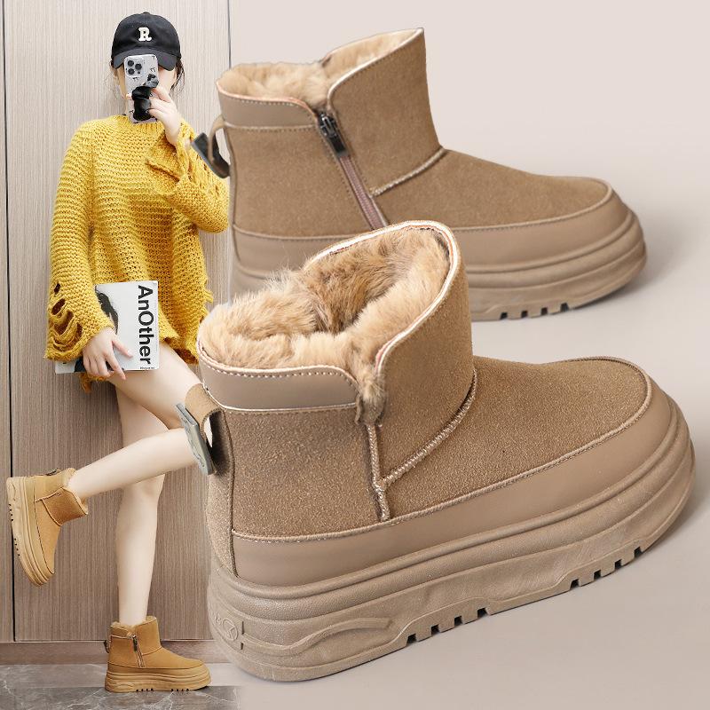 High-top Shoes Women's New Winter Thick Short Tube Soles Solid Color Cotton Shoes Sports and Leisure Velvet Snow Boots