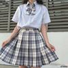 Authentic Japanese JK Plaid Mid-Length Student Uniform Set with Pleated Sailor Skirt