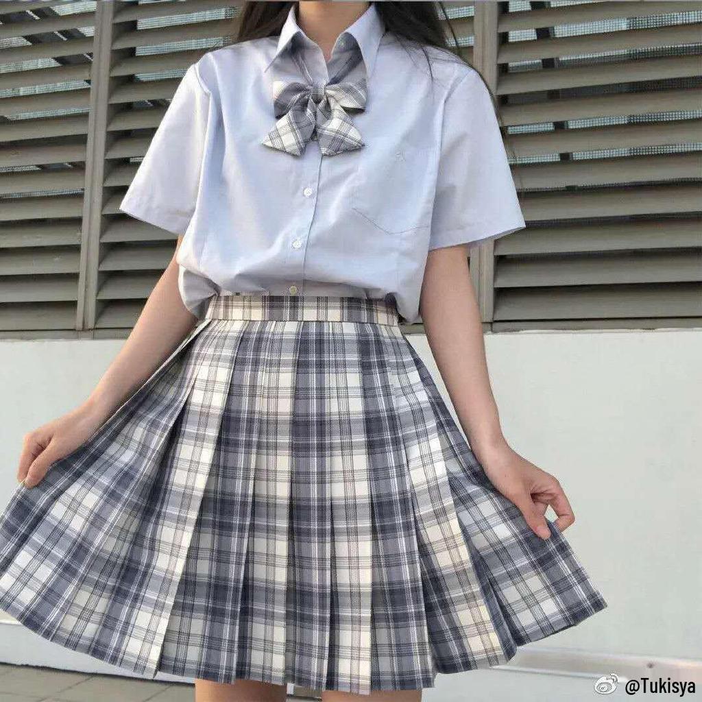 Authentic Japanese JK Plaid Mid-Length Student Uniform Set with Pleated Sailor Skirt