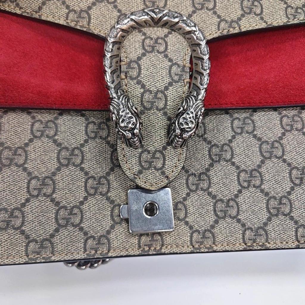 [Pre-Owned] Dionysus Chain Tiger Head Buckle Logo Canvas And Leather Shoulder Bag Small - Fair #ECDMLU