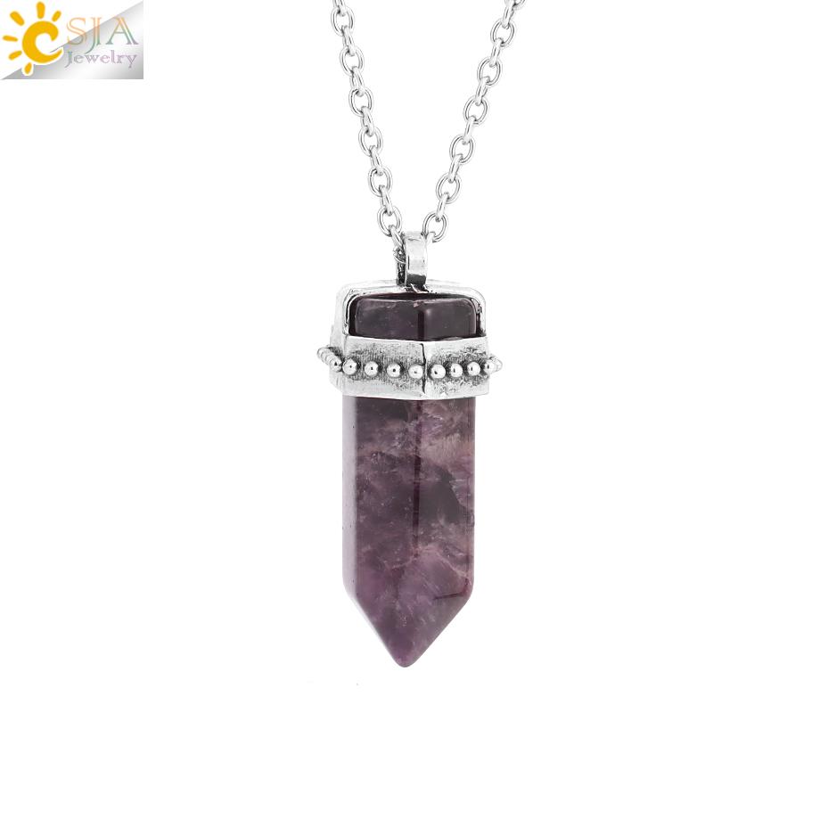CSJA Tree of Life Crystals Necklace Pendant Water Drop Natural Stone Necklaces Wire Wrap Rose Amethysts Quartz Tiger Eye G953