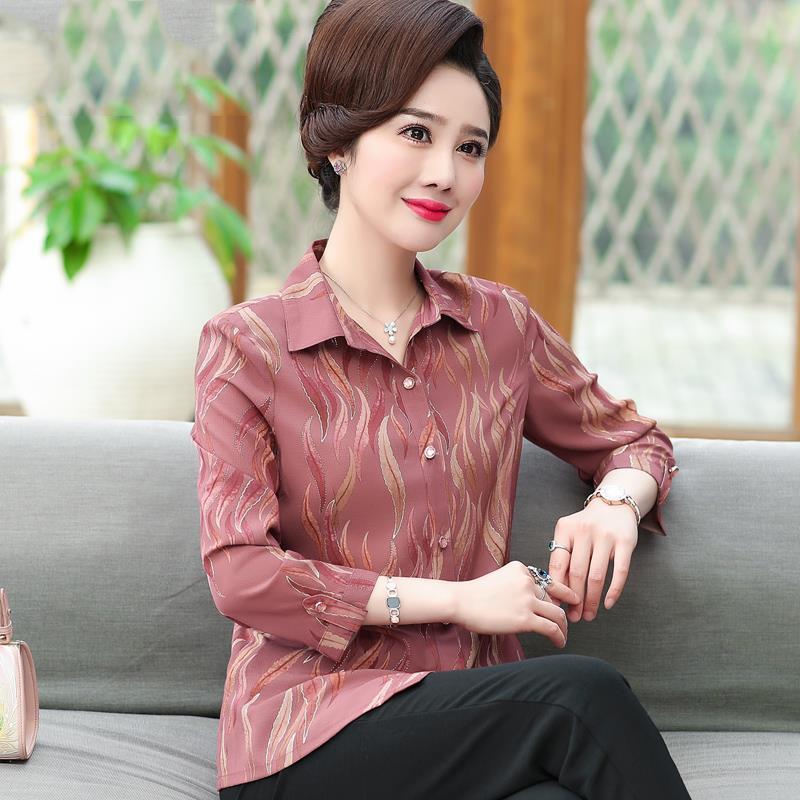 

Fashionable Loose Fit Shirt for Middle Aged Women Elegant Plus Size Blouse Long Sleeve Summer Casual Tops for Moms L червоний