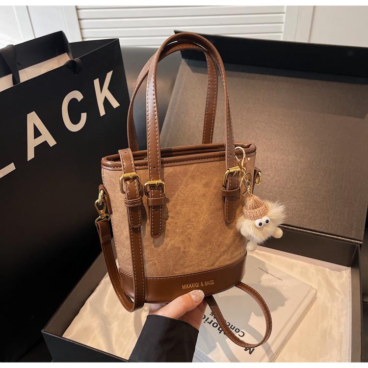 Women's Retro Color Block Bucket Crossbody Bag - 2025 Autumn/Winter Fashion Textured Small Handheld Bag