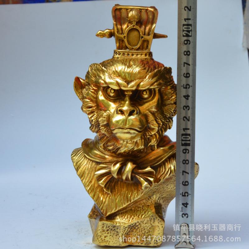 Jahr des Glücksbringenden Bronzenen Affenkönigs Statue Sun Wukong Kopfschmuck Messing Handwerk