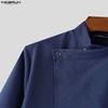 Summer Incerun Men Stand Neck 34 Sleeve Irregular Hem Print Casual Shirts