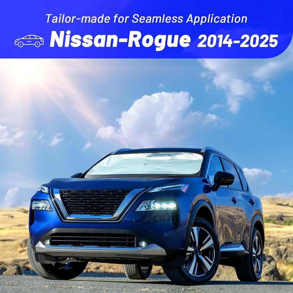 Windshield Sun Shade Umbrella for Nissan Rogue 2014-2025, Foldable Car Sunshade for Front Windows with 360° Rotating Shaft, Custom fit Rogue Sun Visor