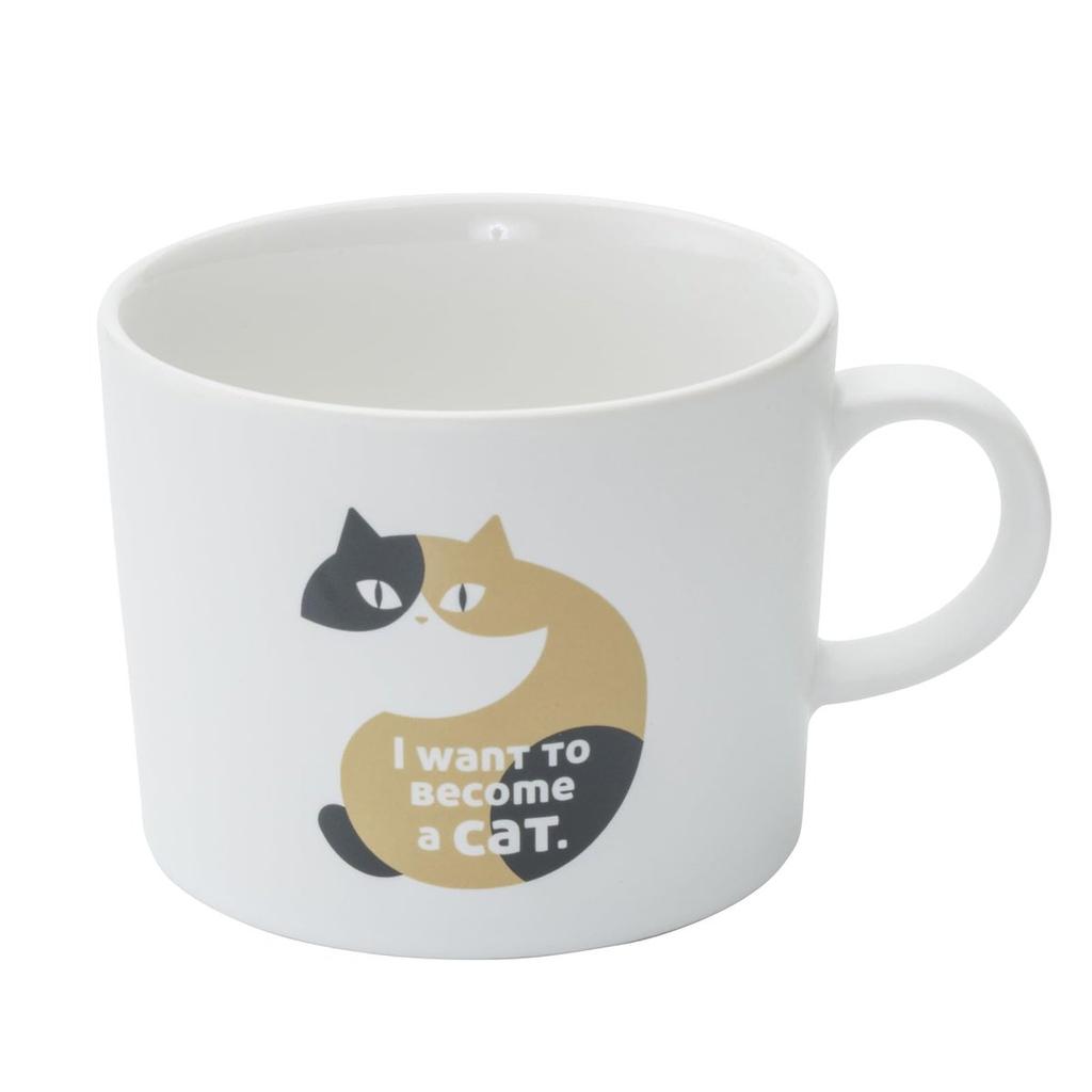 Kakuni Mino Ware Porcelain Cat Mug 330ml Cute Staring Mike Calico Cat Made in Japan K17154