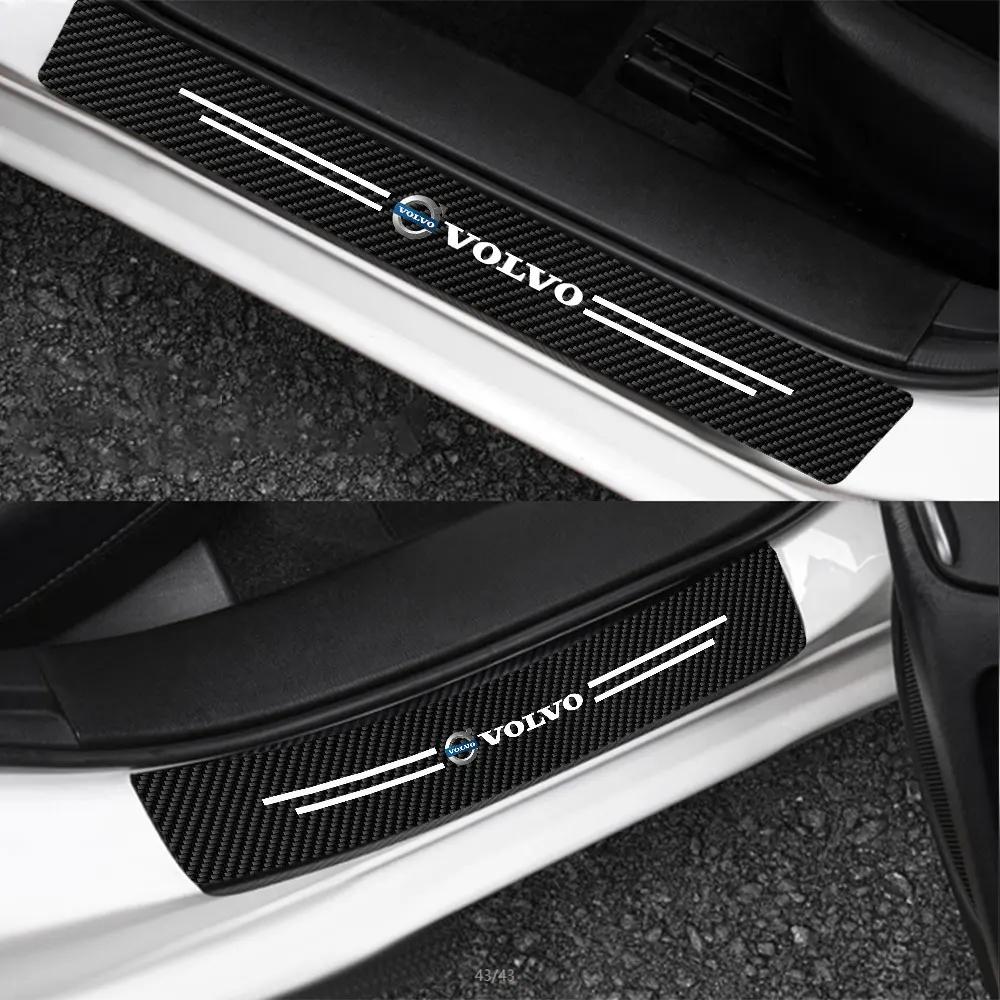 AALC1 Car Door Sill Stickers Carbon Fiber Leather Anti-stepping Protector For Volvo Rdesign Polestar AWD V50 S60 XC60 S40 XC40 XC90