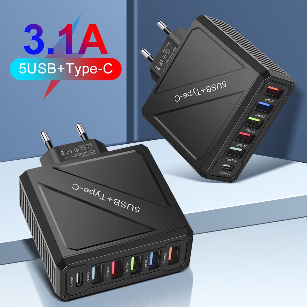 3.1A 5-Port USB Wall Charger with EU, US, UK, and Korea Plugs