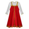 Girls Russian Costume Round Neck Puff Sleeve Gold Embroidery Knee Length Dress Beautiful Headpiece Traditional Set