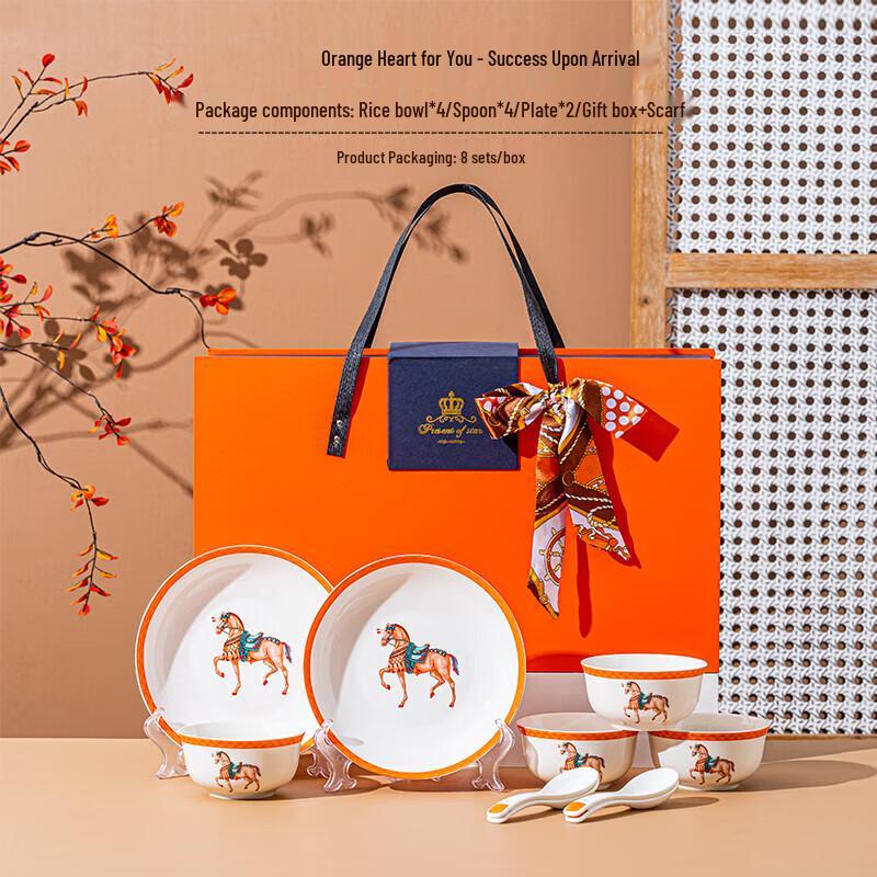 Ceramic Dinnerware Set (4 Bowls, 4 Spoons, 2 Plates)