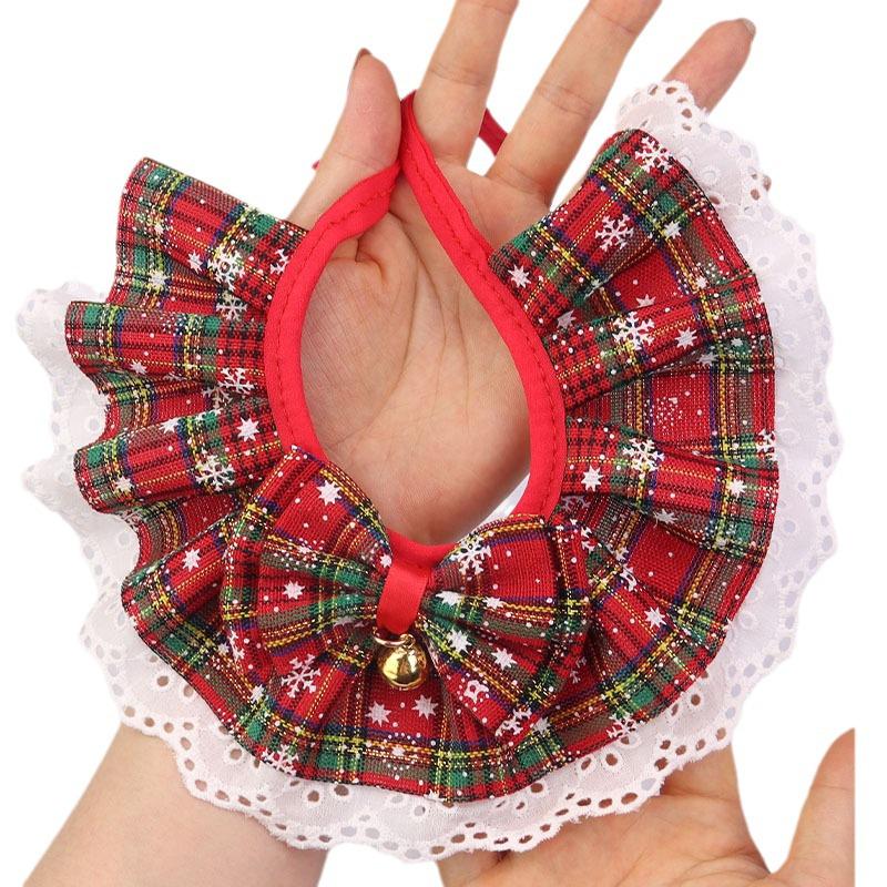 Christmas Jingle Bell Pet Snood: Organza Lace Cat & Dog Collar Scarf