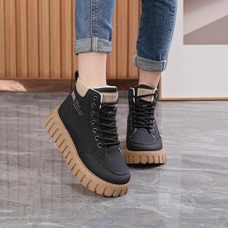 Martin Boots British Style New Spring Waterproof Leather Surface Showing Thin Feet Small High-top Casual Boots F