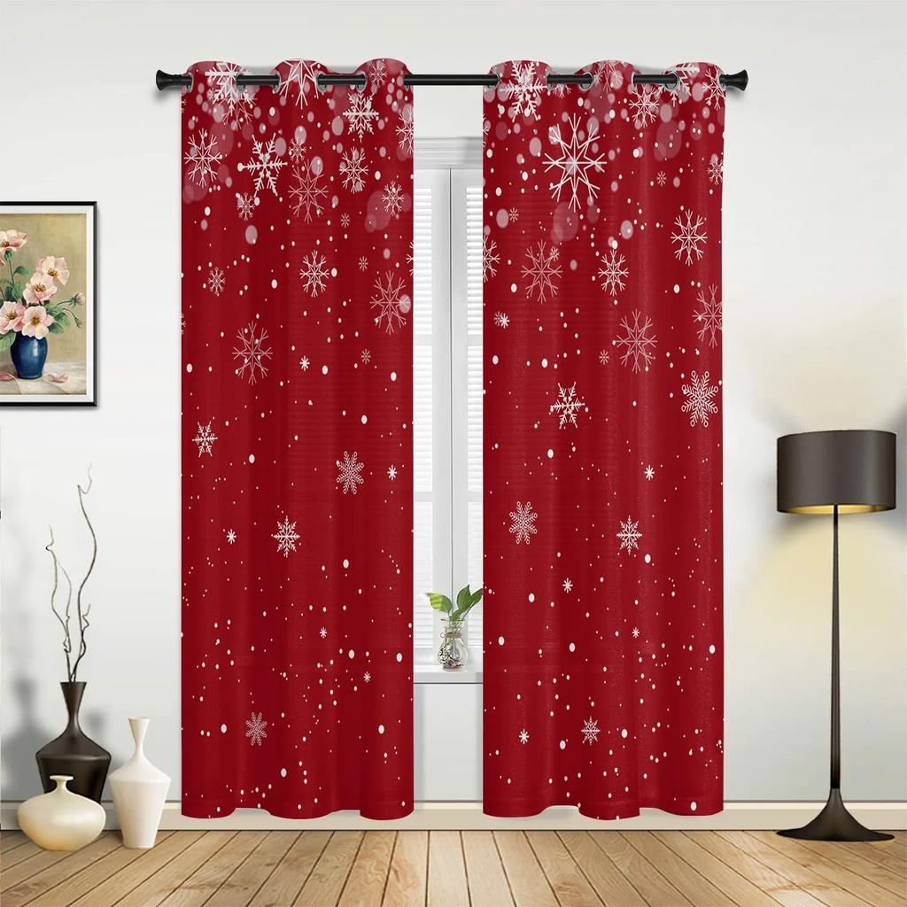 Christmas Winter Snowflake Red Window Curtains Decor For Home Bedroom Kitchen Living Room Ornament Xmas Gifts Navidad Curtains