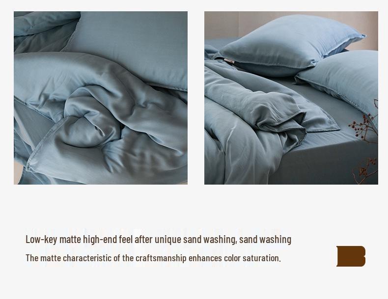 Premium Sand Washed Lyocell Tencel 4-Piece Set: Light Luxury, Machine Washable, Skin-Friendly, All-Season Bedding