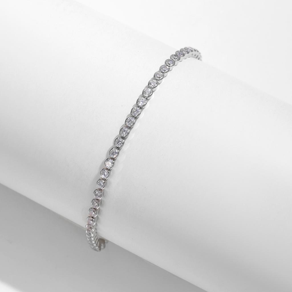 Bracciale Tennis Scintillante in Argento Sterling 925 con Zirconia Cubica Rotonda Placcato Platino per Donne Gioielli Raffinati Regalo