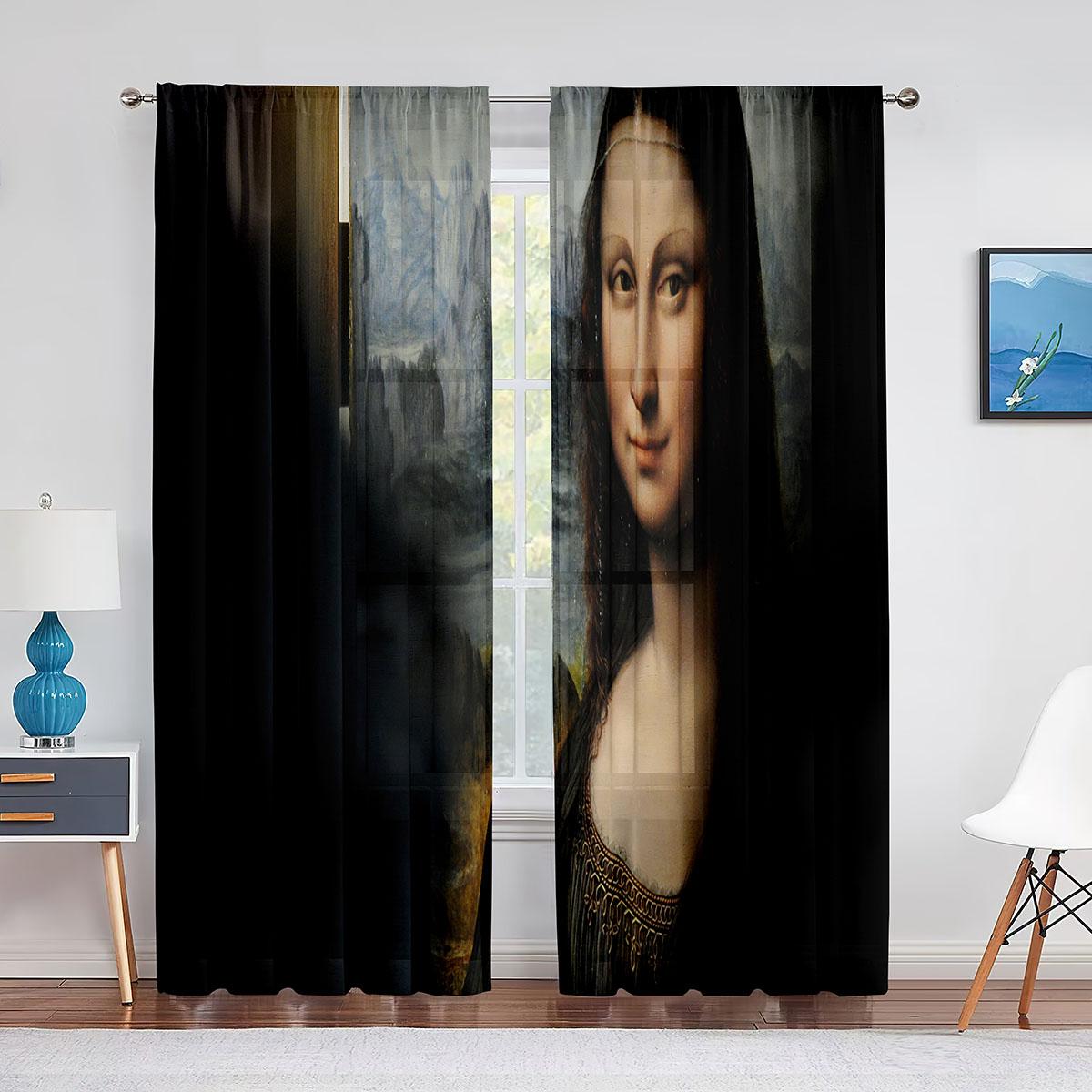 Тюлевая занавеска с изображением Моны Лизы и забавных котят для спальни — фото 12