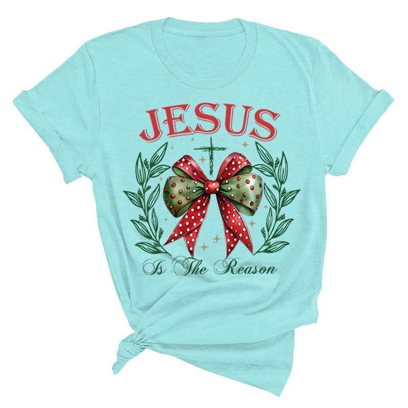 Weihnachten Bedrucktes Reines Baumwoll Kurzarm Damen Freizeit Trendiges T-Shirt Pullover Weihnachten Mode Oberteil T-Shirts Damen