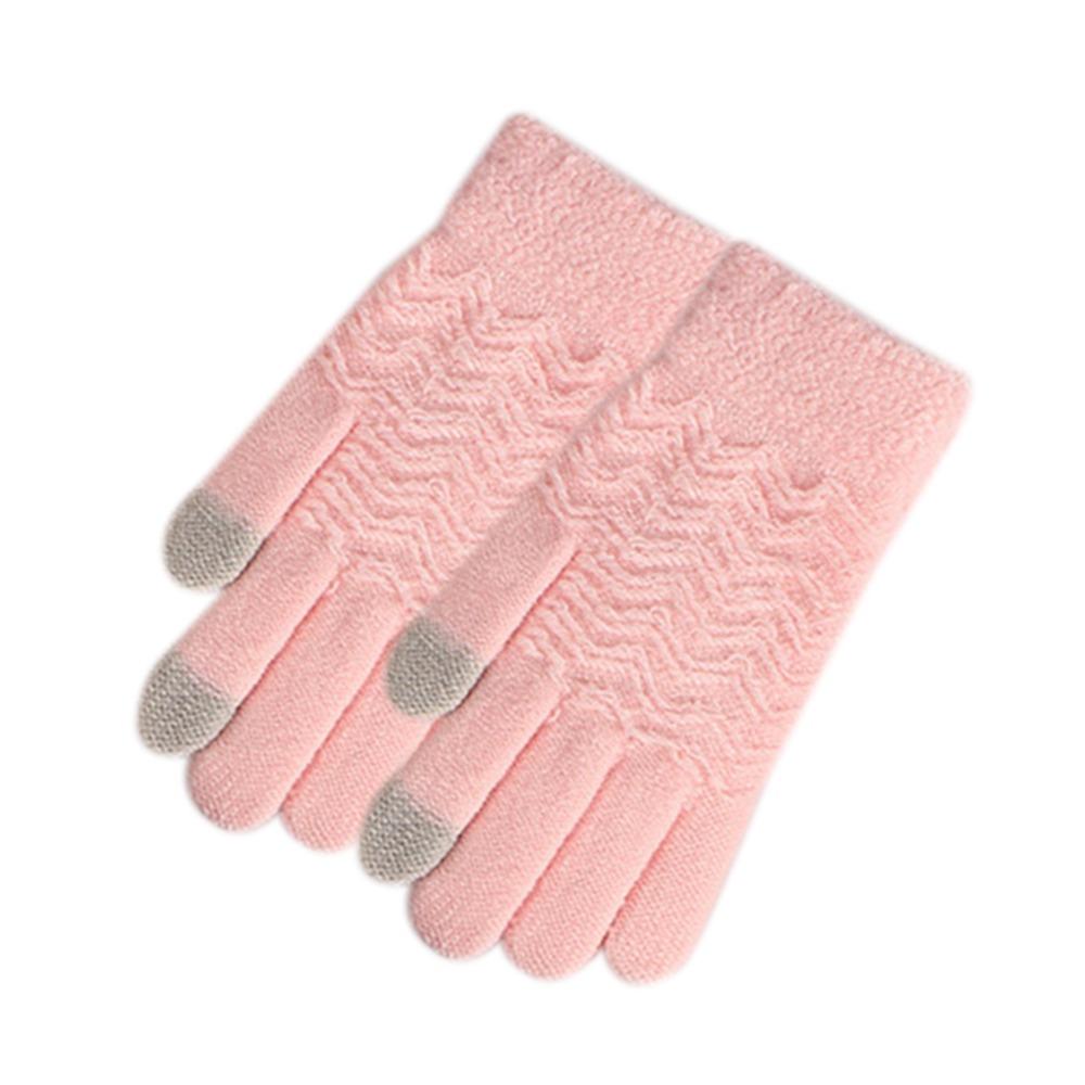 

Thickened Autumn Winter Knitted Gloves Cold Proof Full Finger Gloves Hand Warmer Work Office розовый