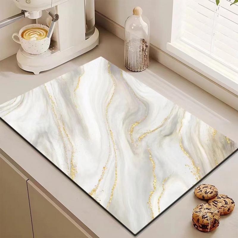 Marble Draining Mat: Diatomaceous Earth, Non-slip, Water Absorbent Kitchen & Dining Surface Mat