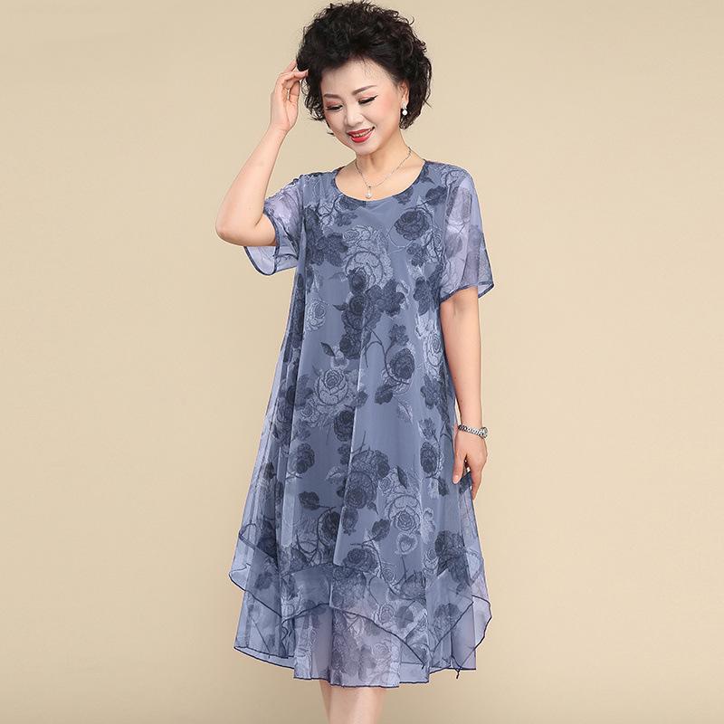 Women's Short Sleeve Round Neck Loose Plus Size Midi Dress