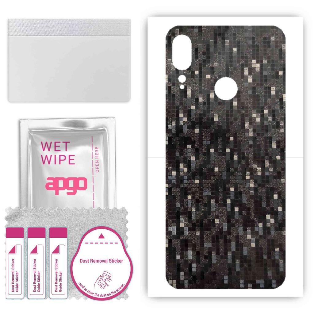 apgo Protective Skin Sticker for the Back Compatible with Motorola Moto E6 Plus, Wrap Film, Foil, Vinyl - Pattern Carbon Black Pixel