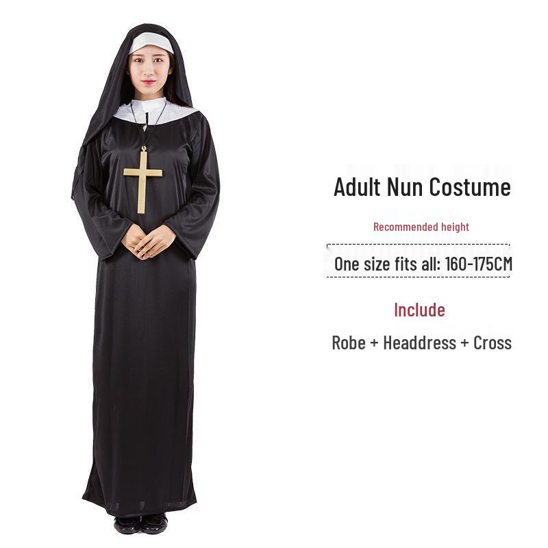 Adult Priest and Nun Role-Playing Clerical Robe Costume