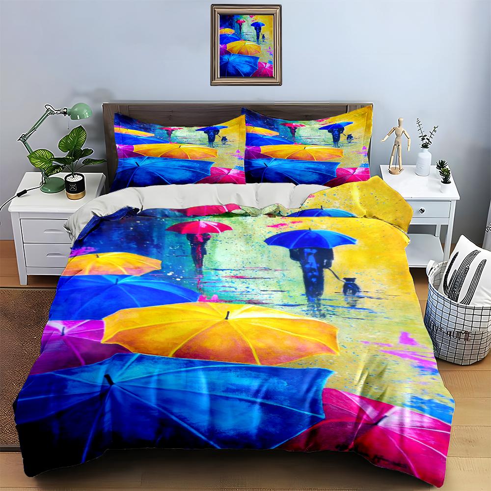 Colorful umbrella silhouettes. Bedding Duvet cover sets Duvet covers Pillowcases gifts (1 * Duvet Cover 2 * Pillowcases, without duvet insert)