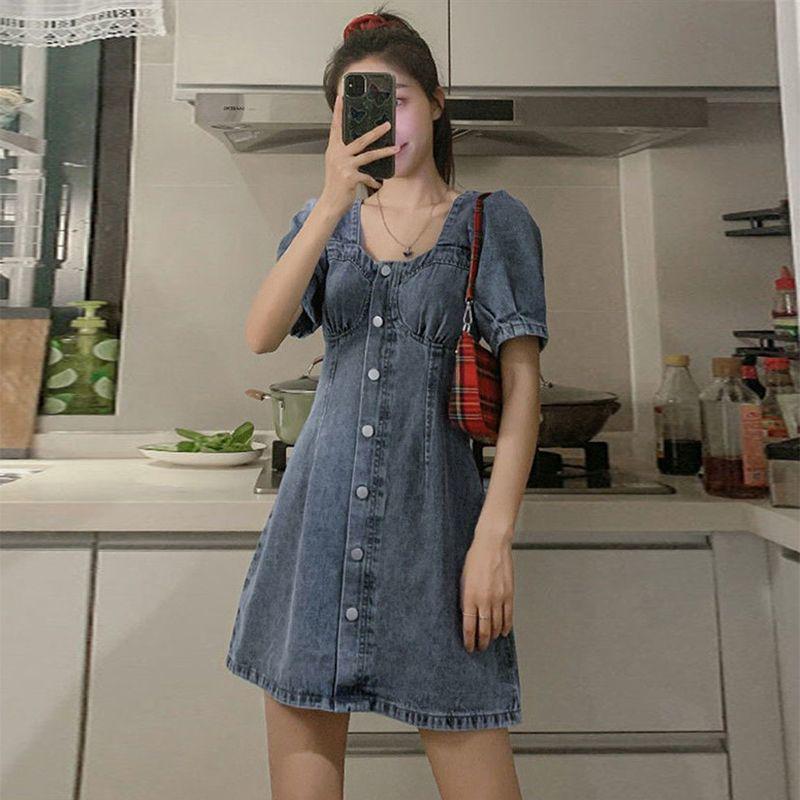 2025 Summer Women's Lace Denim Short Dress - Age-Reducing Design, Slimming Tummy Control, Thin Style