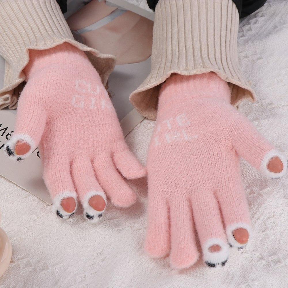 Soft Touch Screen Plush Knitted Gloves Warm Panda Fluffy Mittens Open Finger Letter Cute Velvet Gloves Student