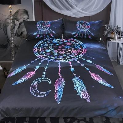 Linge de lit Microfibre Rêve de Lune Attrape-rêves Ensemble de literie Taille Queen Plumes Housse de couette Ensemble de lit Blanc Belle literie Noir