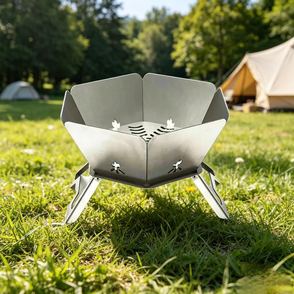 Portable Campfire Stove & Foldable Grill: Stainless Steel Lotus Stand for Outdoor Cooking & Boiling Tea