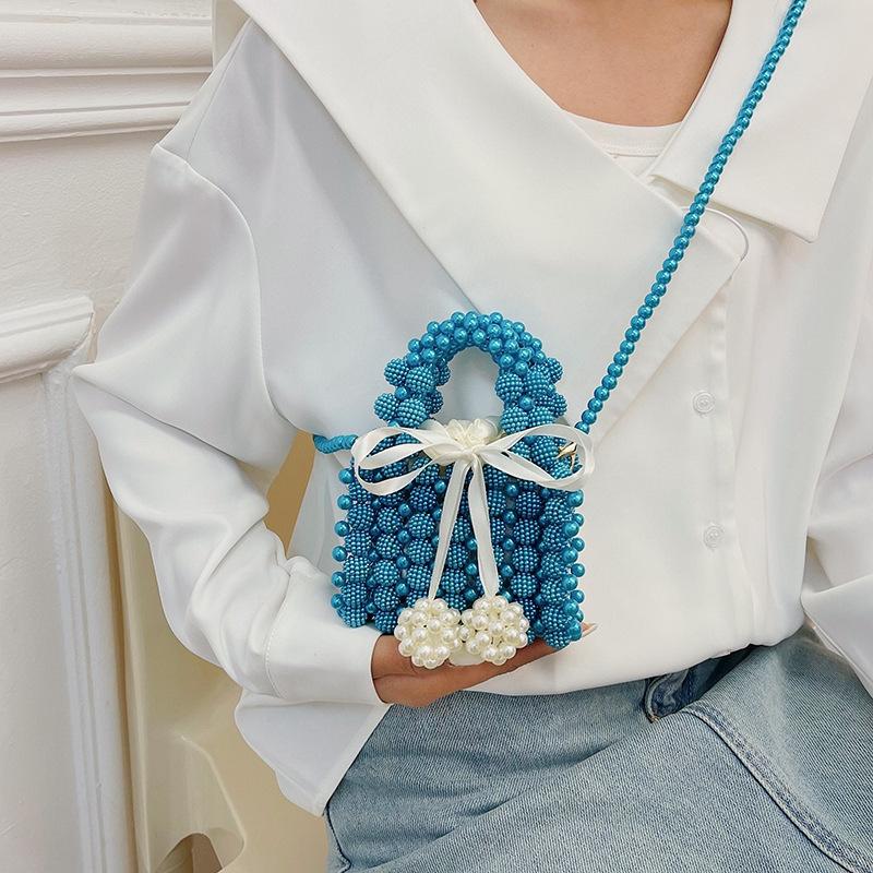 Fairy Bag Summer New 2025 Mori Bow Foreign Style Handbag Ins Crossbody Pearl Woven Bag Tide