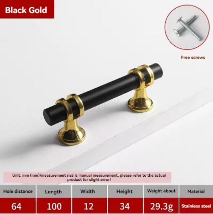 12 Pcs Modern Zinc Alloy Black Gold Door Handles Kitchen Cabinet Handles Solid Drawer Knobs Fashion Furniture Handle Hardware