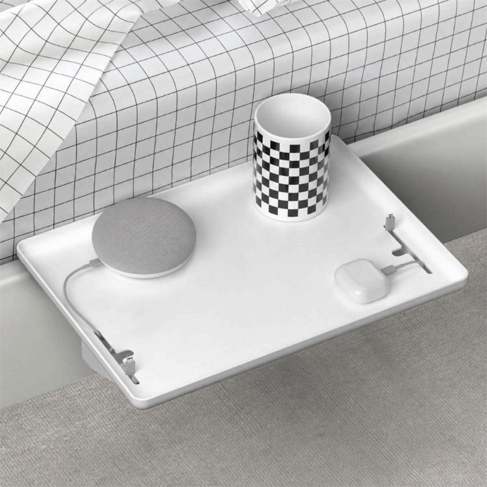 White Bed Tray Cable Management Nightstand Organizer Space-Saving Bedside Shelf  Top Bunk