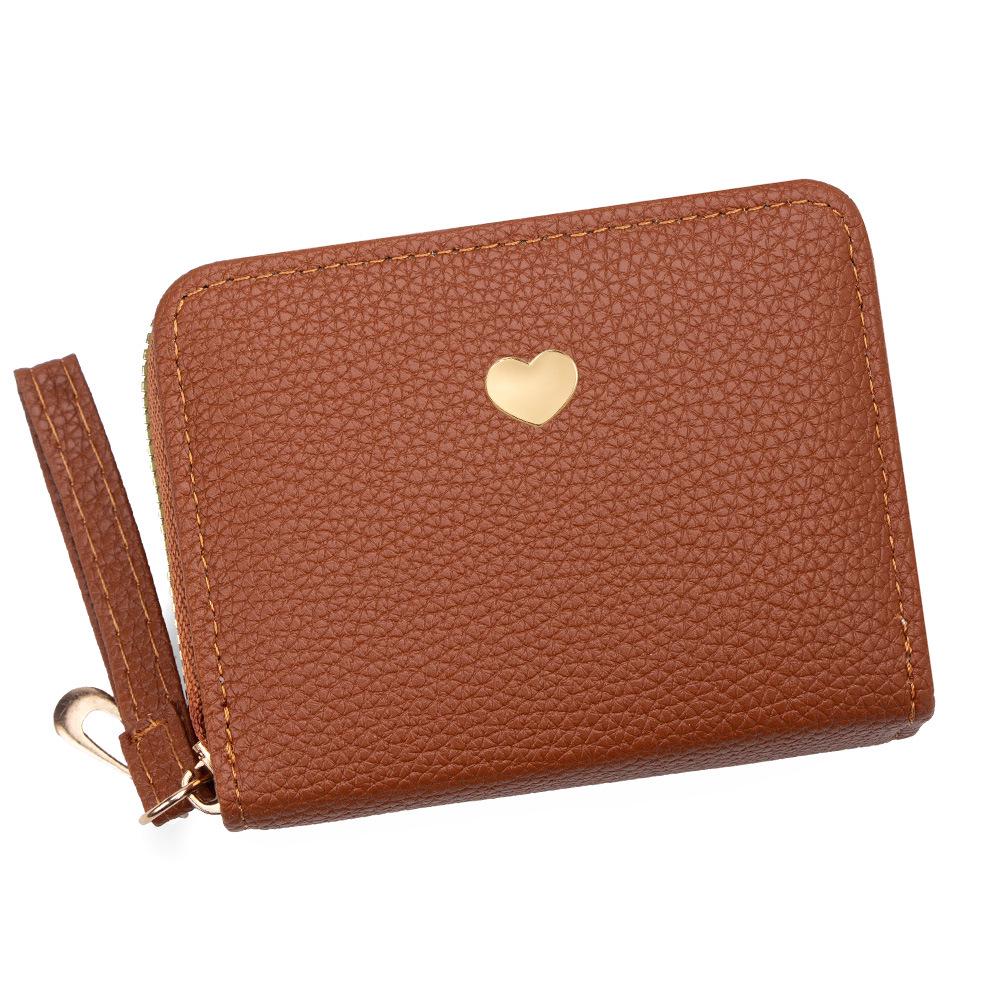 Compact Women's Heart Double Zipper Wallet with Card Slots and Hand Strap