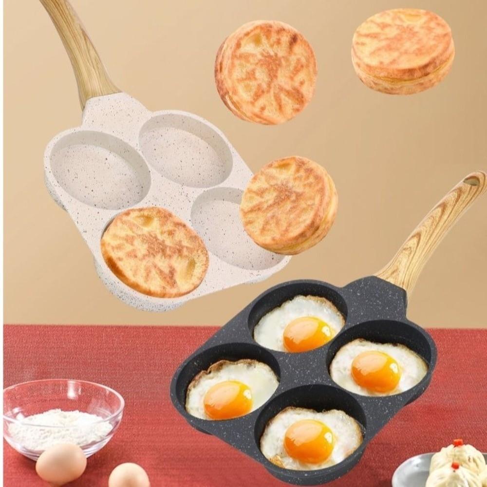 Leicht zu reinigen 4 Löcher Antihaft Pfannkuchenpfanne Kochform Omelett Ei Bratpfanne Verdickte Flachbodenpfanne Induktionskochfeld