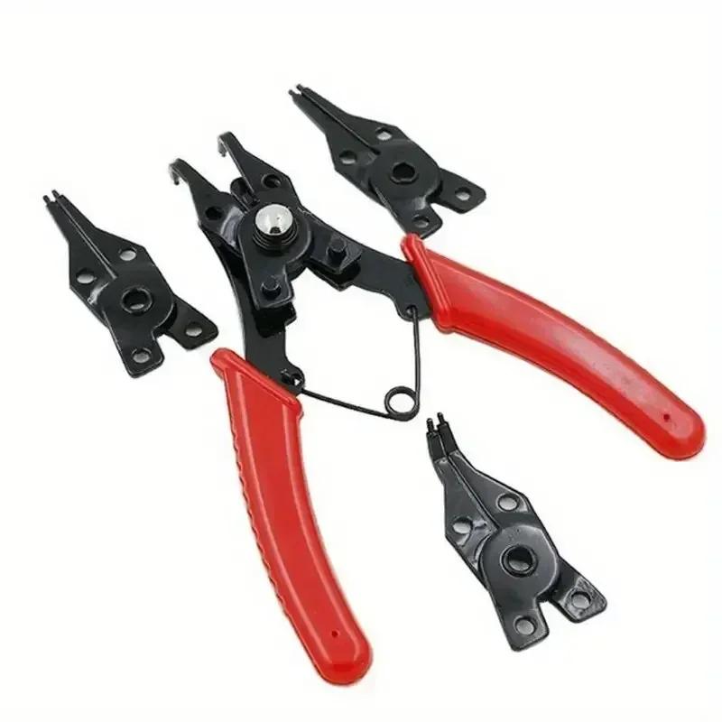 Multifunctional 4 In 1 Circlip Pliers Set Snap Ring Pliers Multi Crimp Removable Plier Head Retaining Circlip Pliers Hand Tools